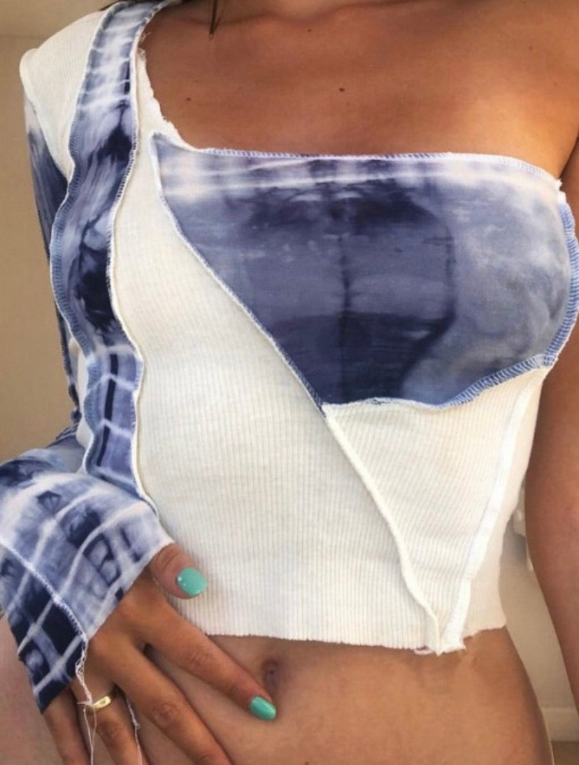 INDIGO CROPPED ASYMMETRICAL TOP